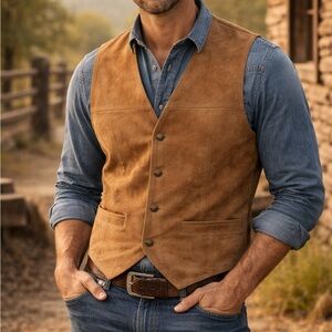 Vintage 725 Originals Men's Tan Suede Vest Retro Western